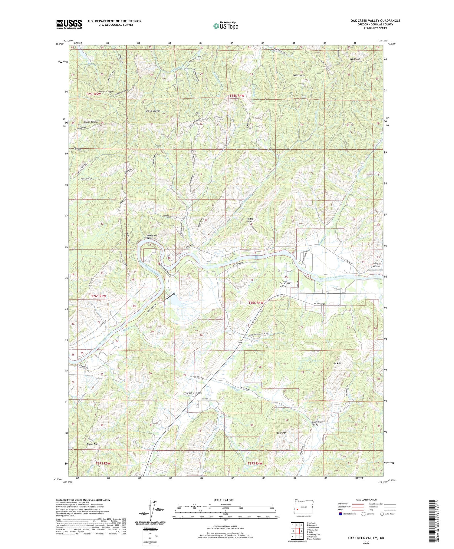 Oak Creek Valley Oregon US Topo Map Image