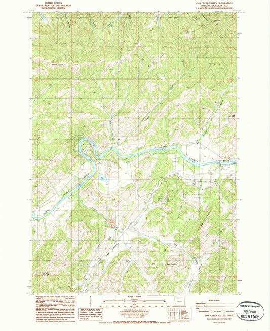 Classic USGS Oak Creek Valley Oregon 7.5'x7.5' Topo Map Image