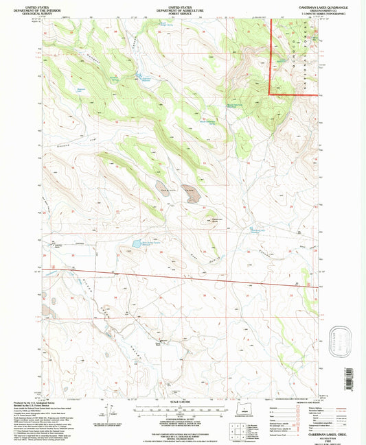 Classic USGS Oakerman Lakes Oregon 7.5'x7.5' Topo Map Image