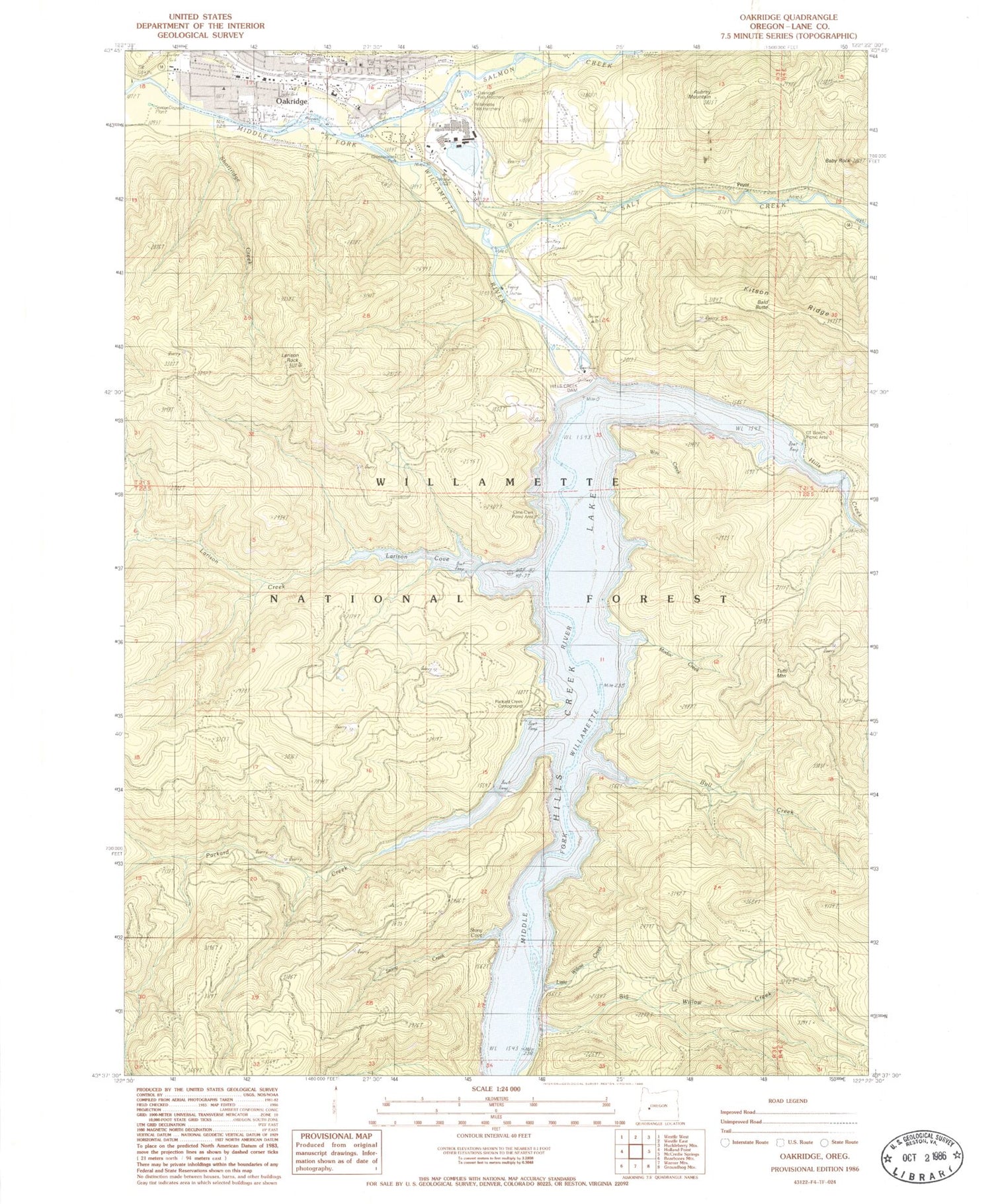 Classic USGS Oakridge Oregon 7.5'x7.5' Topo Map Image