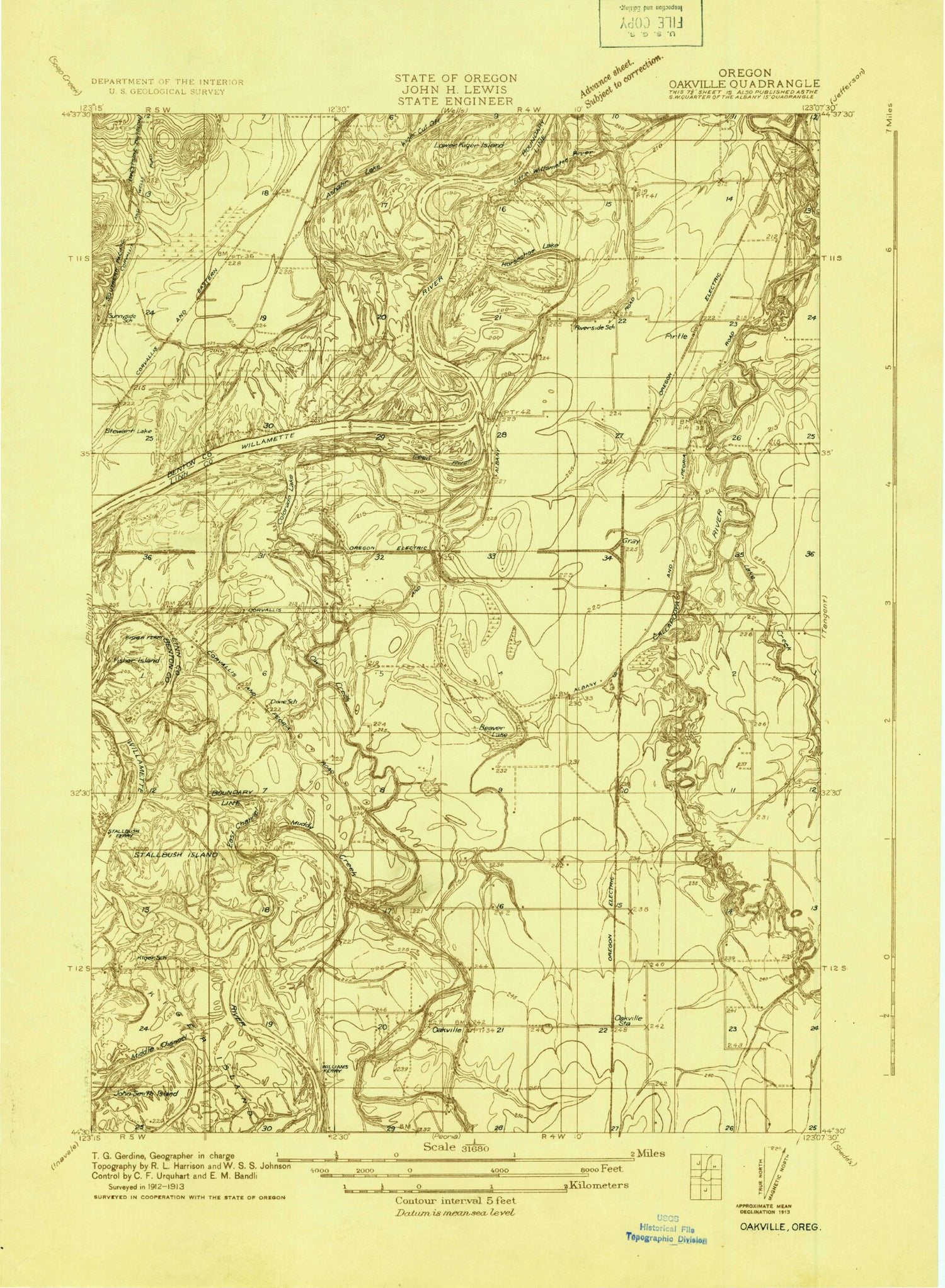 Classic USGS Riverside Oregon 7.5'x7.5' Topo Map Image