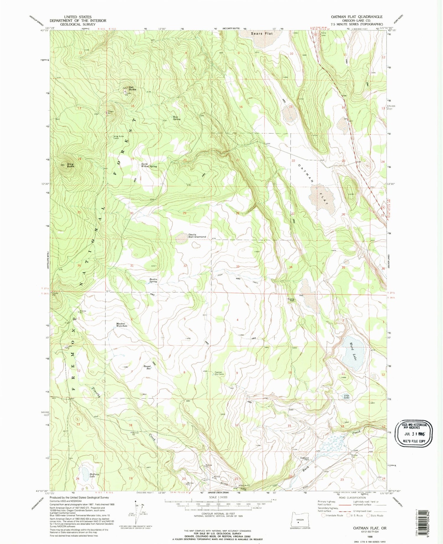 Classic USGS Oatman Flat Oregon 7.5'x7.5' Topo Map Image