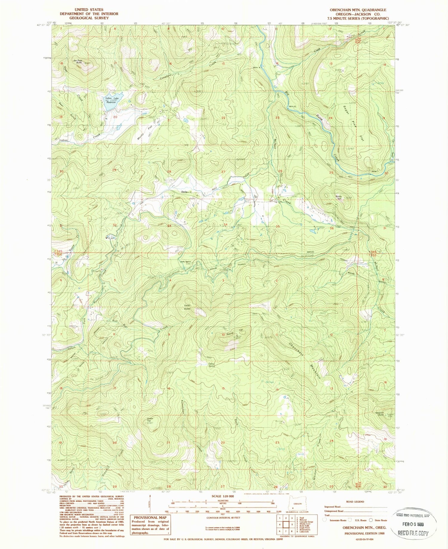 Classic USGS Obenchain Mountain Oregon 7.5'x7.5' Topo Map Image