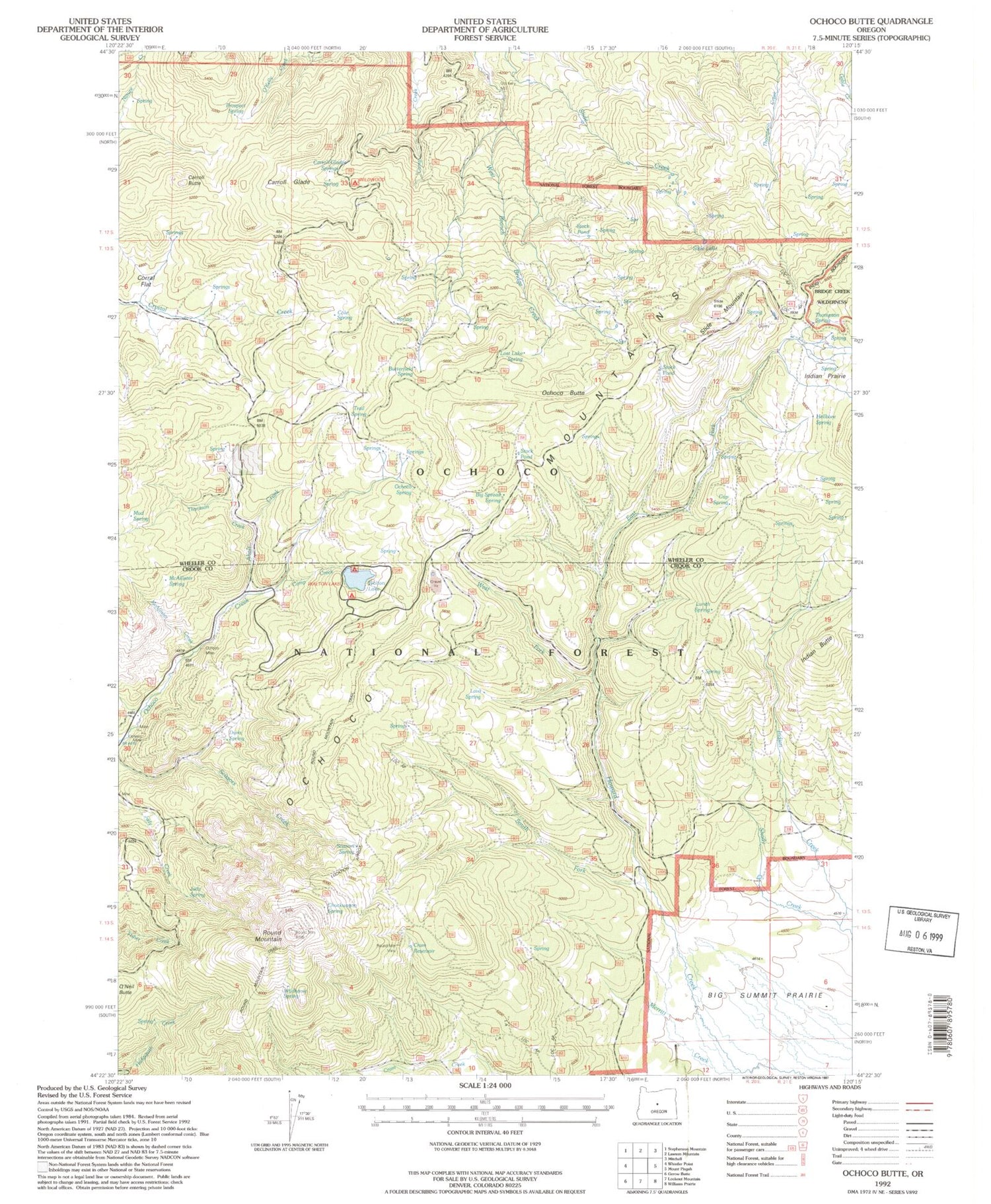 Classic USGS Ochoco Butte Oregon 7.5'x7.5' Topo Map Image