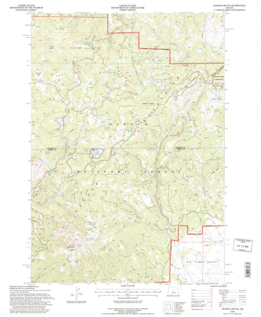 Classic USGS Ochoco Butte Oregon 7.5'x7.5' Topo Map Image