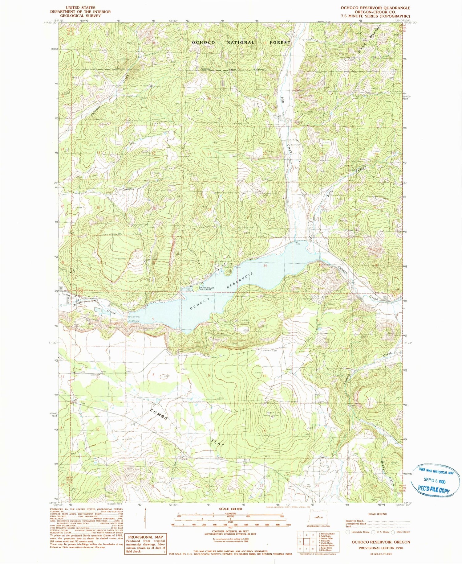 Classic USGS Ochoco Reservoir Oregon 7.5'x7.5' Topo Map Image