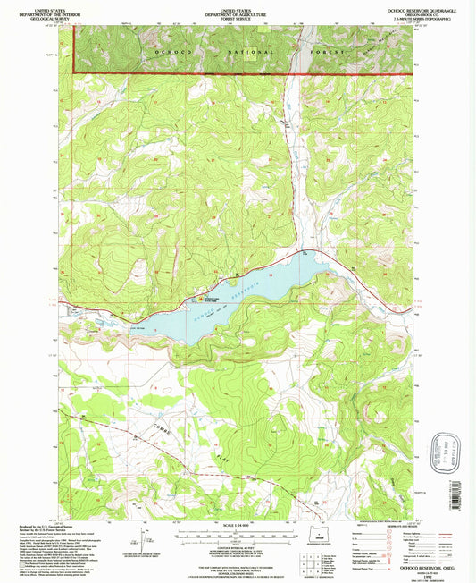 Classic USGS Ochoco Reservoir Oregon 7.5'x7.5' Topo Map Image