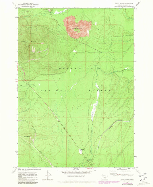 Classic USGS Odell Butte Oregon 7.5'x7.5' Topo Map Image