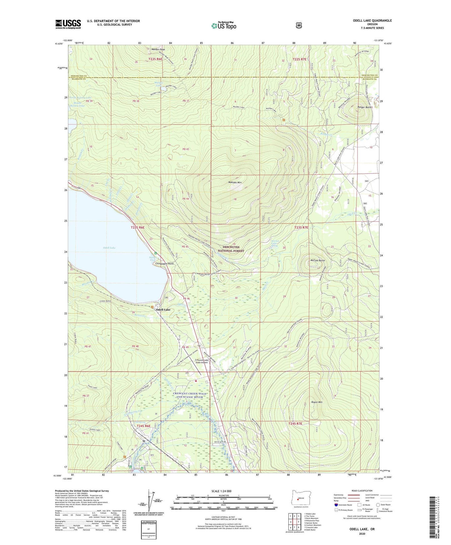Odell Lake Oregon US Topo Map Image