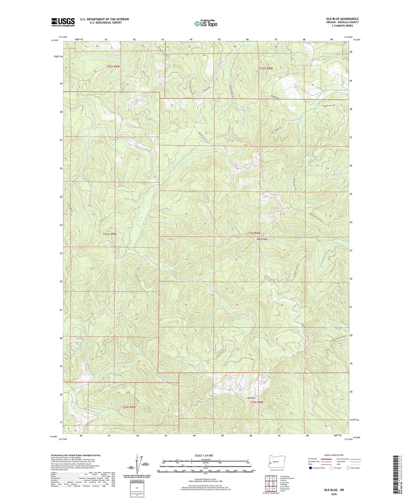 Old Blue Oregon US Topo Map Image