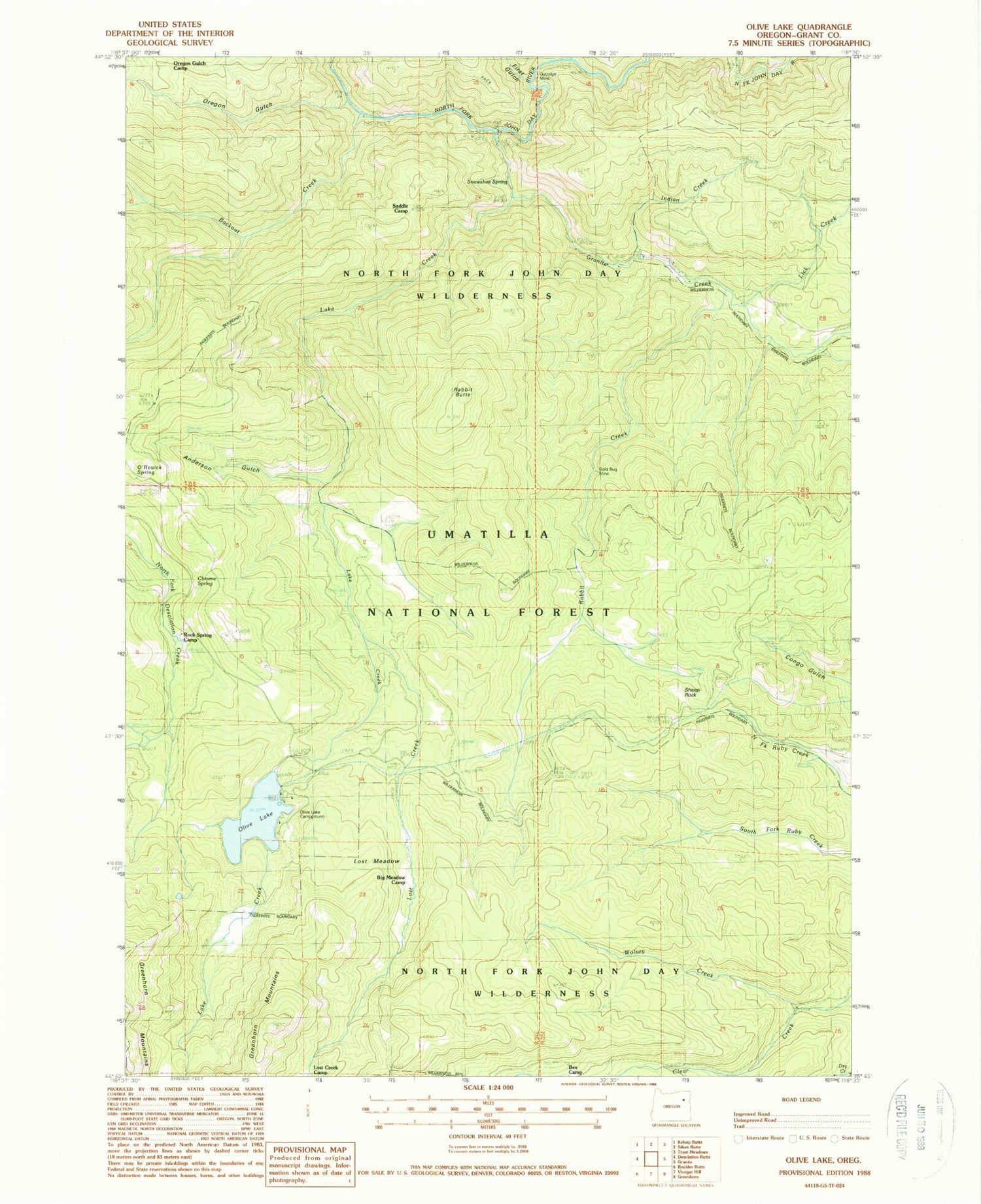 Classic USGS Olive Lake Oregon 7.5'x7.5' Topo Map Image