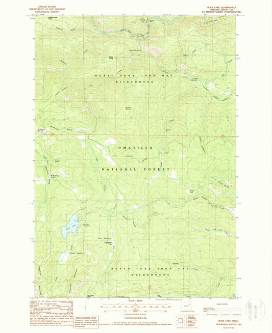 Classic USGS Olive Lake Oregon 7.5'x7.5' Topo Map Image