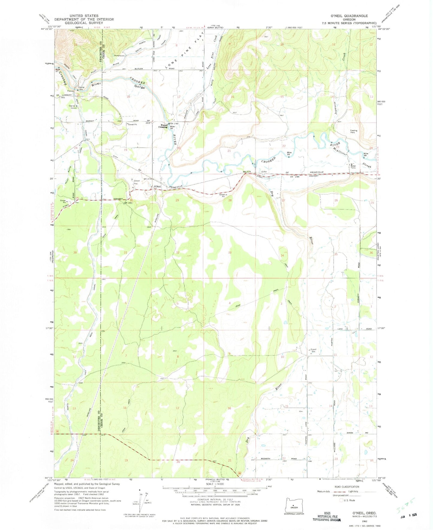 Classic USGS O'Neil Oregon 7.5'x7.5' Topo Map Image