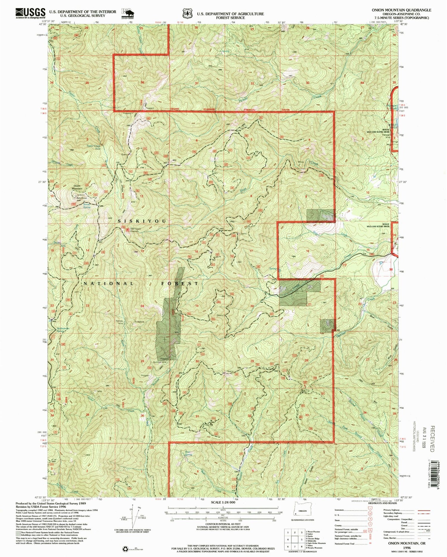 Classic USGS Onion Mountain Oregon 7.5'x7.5' Topo Map Image