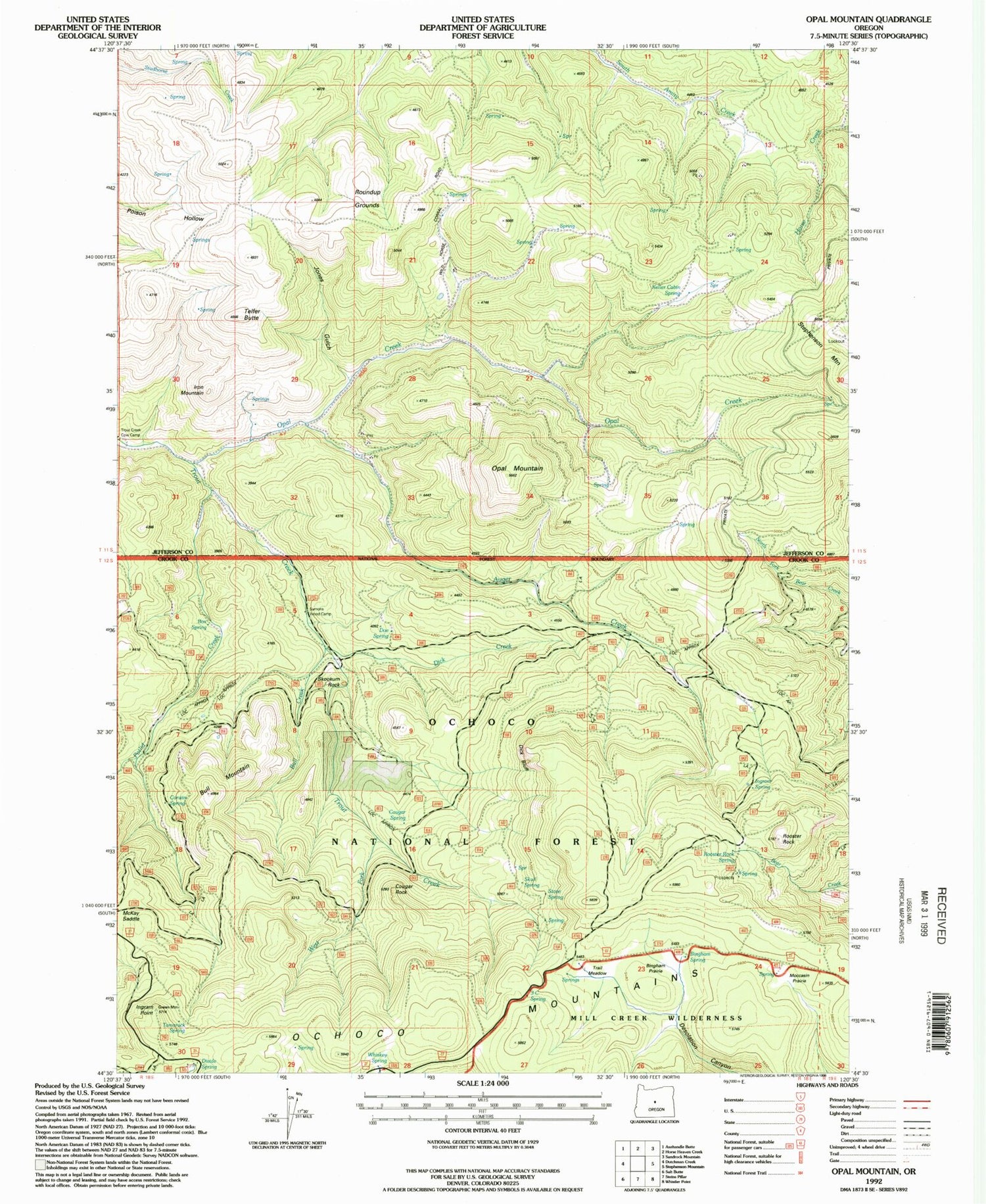 Classic USGS Opal Mountain Oregon 7.5'x7.5' Topo Map Image