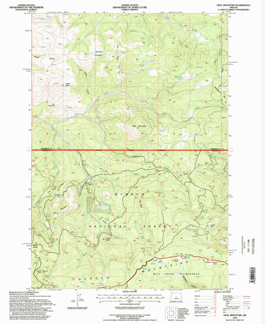Classic USGS Opal Mountain Oregon 7.5'x7.5' Topo Map Image