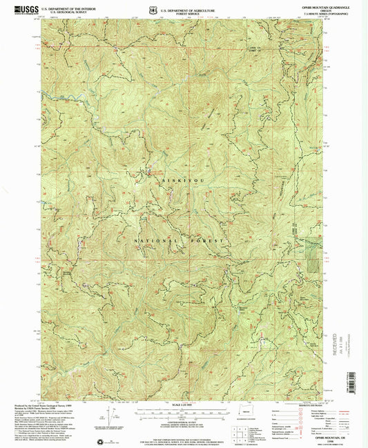 Classic USGS Ophir Mountain Oregon 7.5'x7.5' Topo Map Image