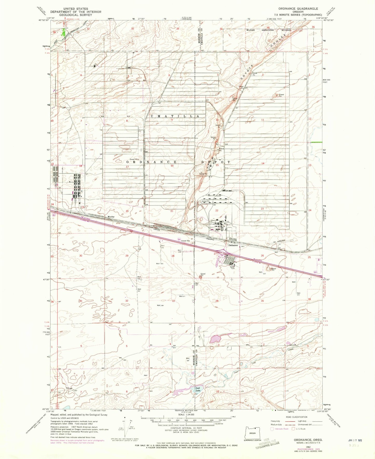 Classic USGS Ordnance Oregon 7.5'x7.5' Topo Map Image