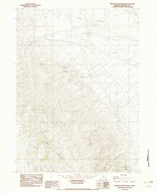 Classic USGS Oregon Canyon Ranch Oregon 7.5'x7.5' Topo Map Image