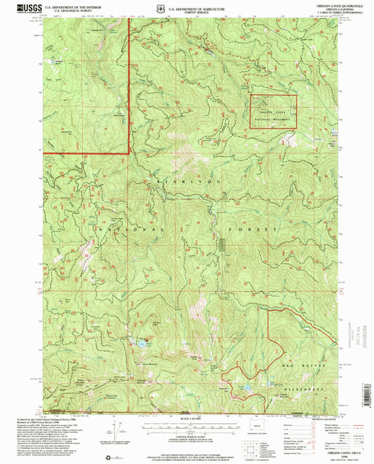 Classic USGS Oregon Caves Oregon 7.5'x7.5' Topo Map Image