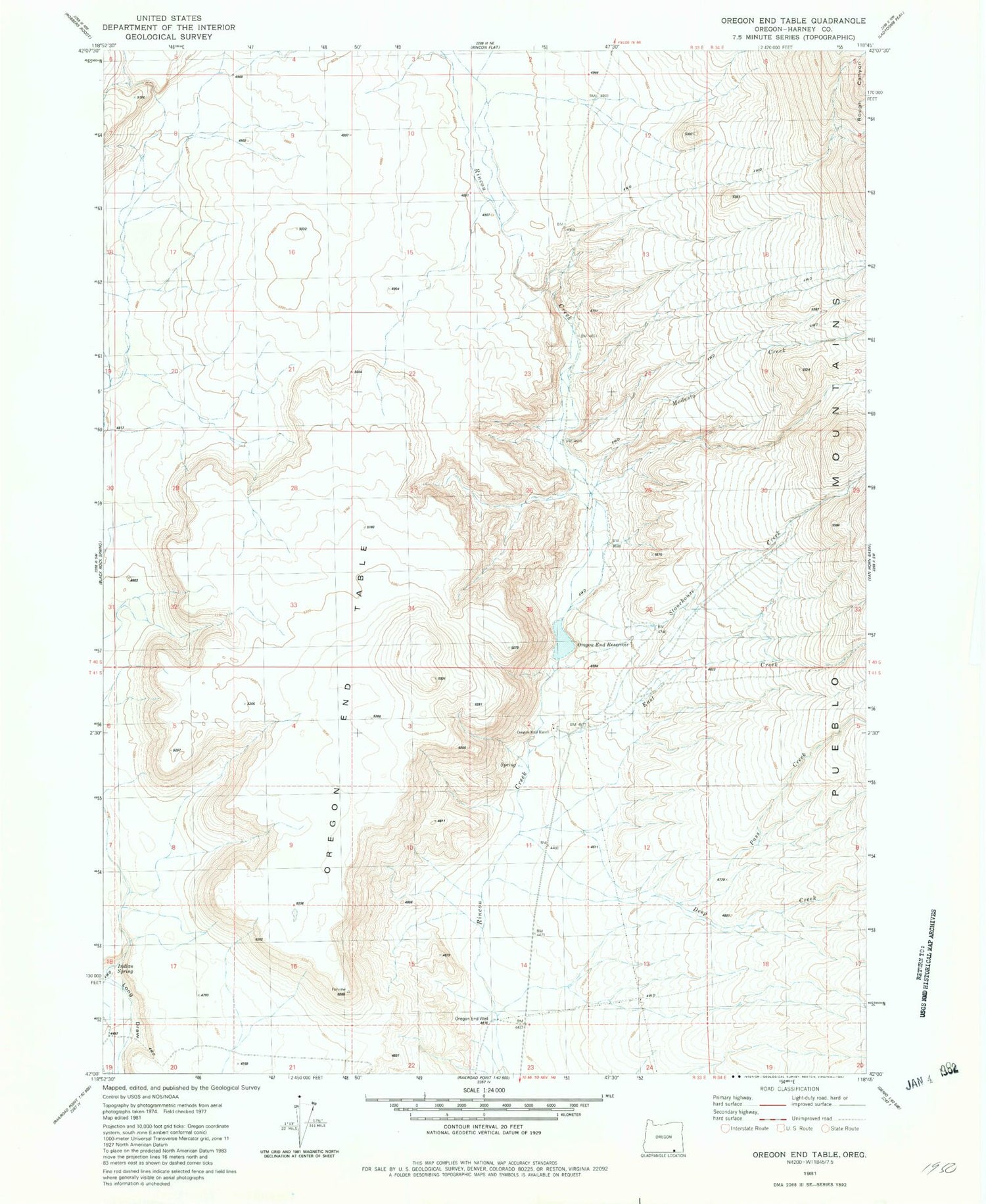Classic USGS Oregon End Table Oregon 7.5'x7.5' Topo Map Image