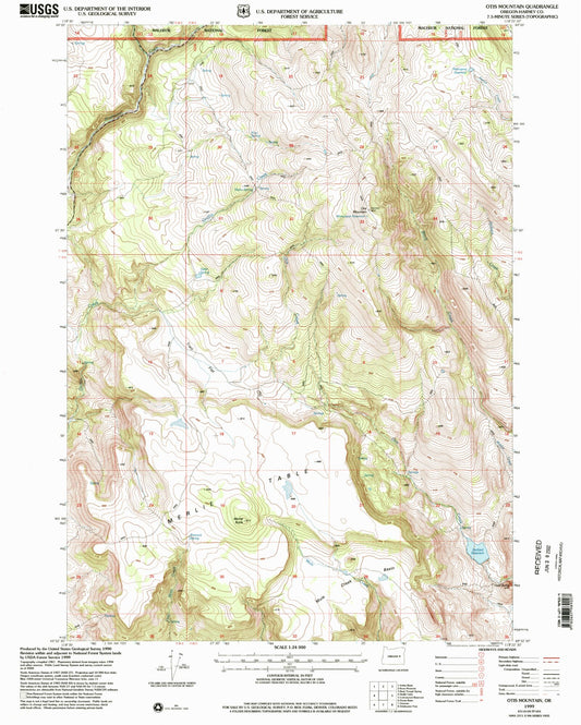 Classic USGS Otis Mountain Oregon 7.5'x7.5' Topo Map Image