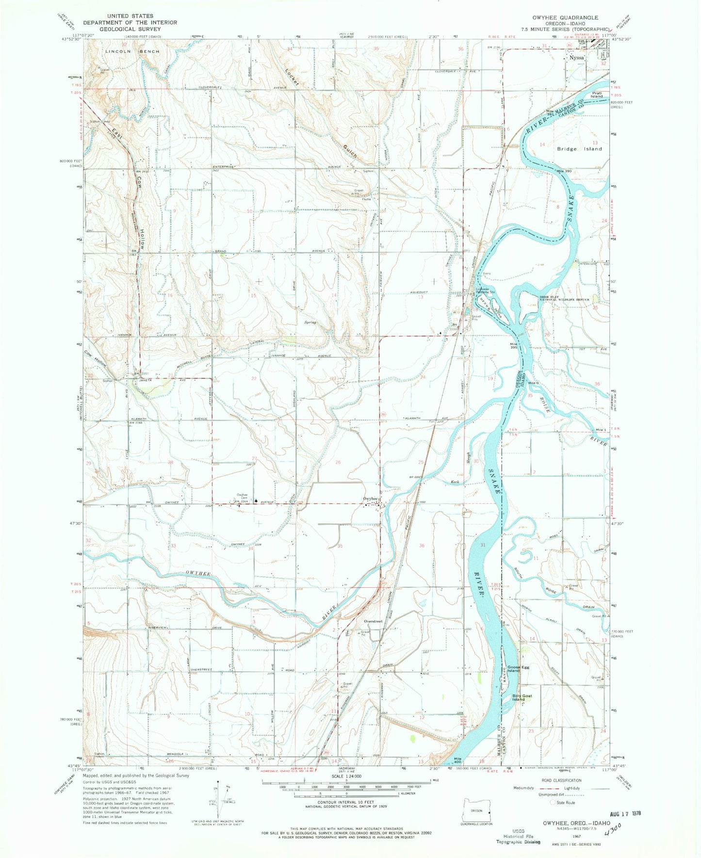 Classic USGS Owyhee Oregon 7.5'x7.5' Topo Map Image