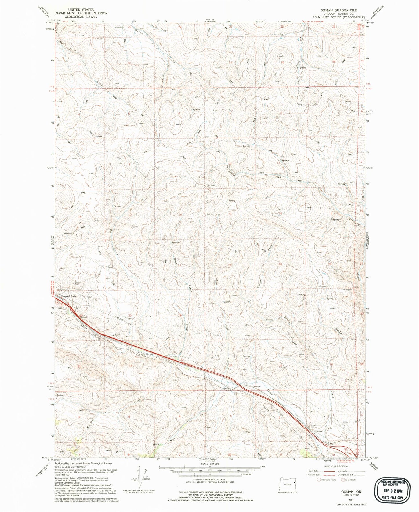 Classic USGS Oxman Oregon 7.5'x7.5' Topo Map Image