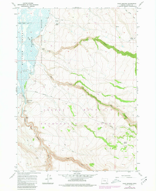 Classic USGS Page Springs Oregon 7.5'x7.5' Topo Map Image