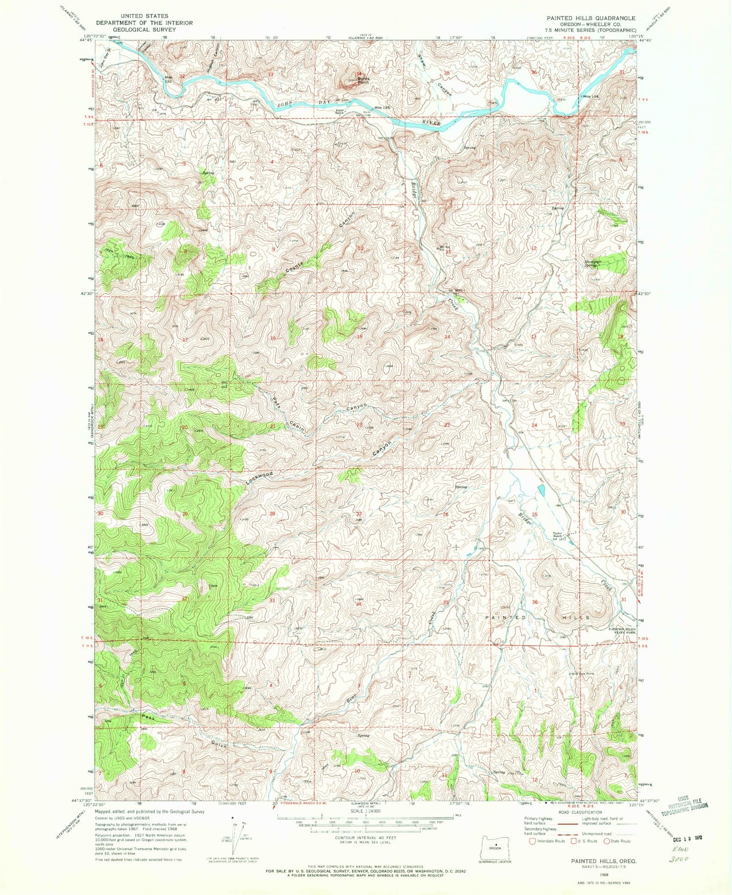 Classic USGS Painted Hills Oregon 7.5'x7.5' Topo Map Image