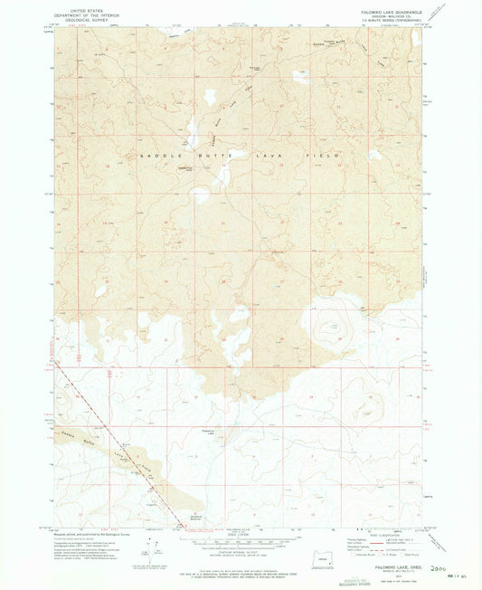 Classic USGS Palomino Lake Oregon 7.5'x7.5' Topo Map Image