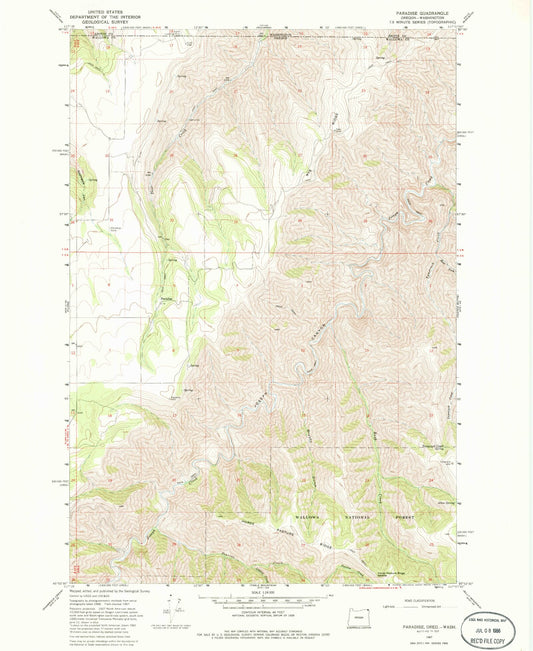 Classic USGS Paradise Oregon 7.5'x7.5' Topo Map Image