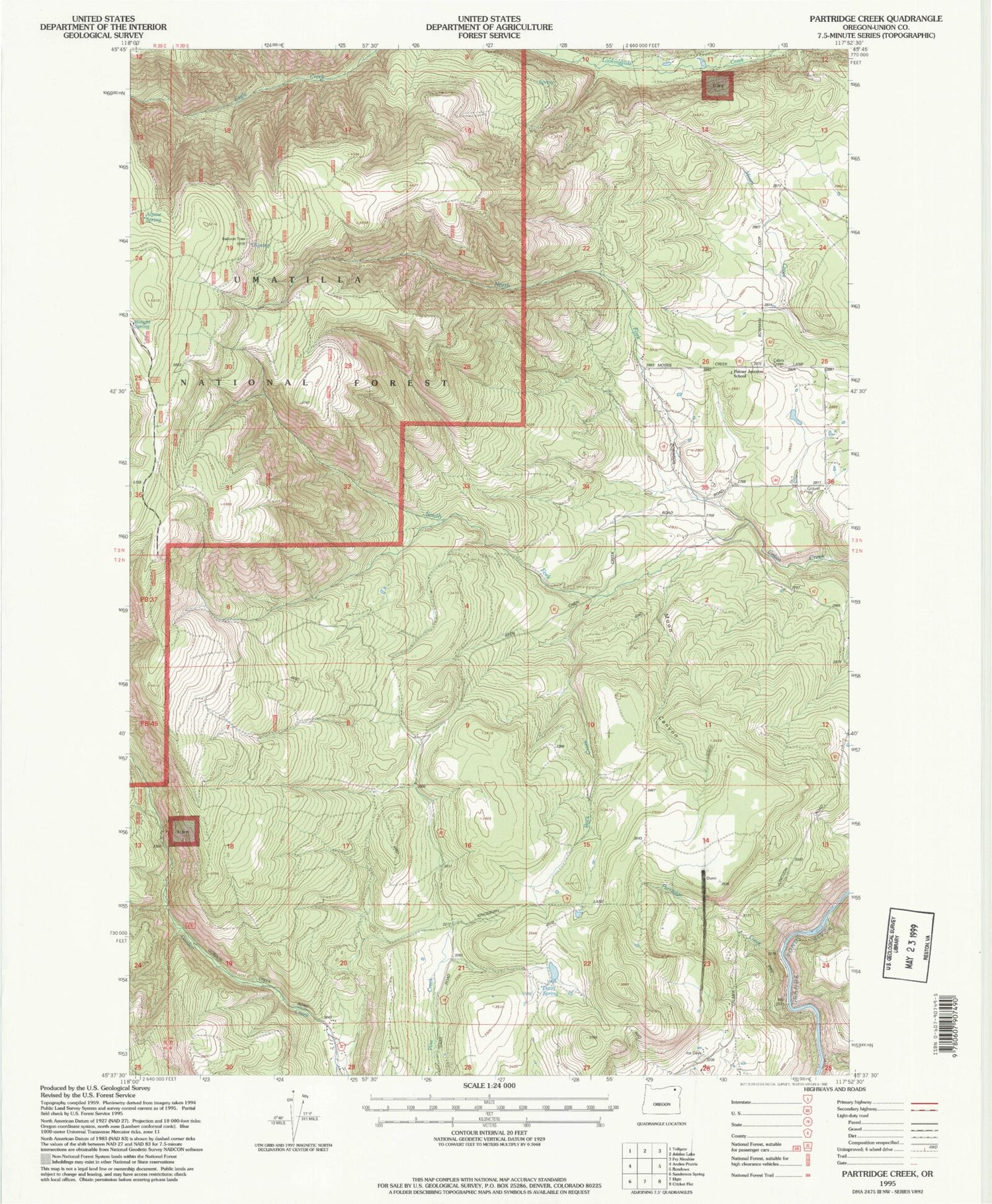 Classic USGS Partridge Creek Oregon 7.5'x7.5' Topo Map Image