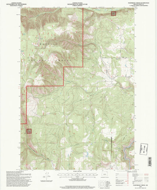Classic USGS Partridge Creek Oregon 7.5'x7.5' Topo Map Image