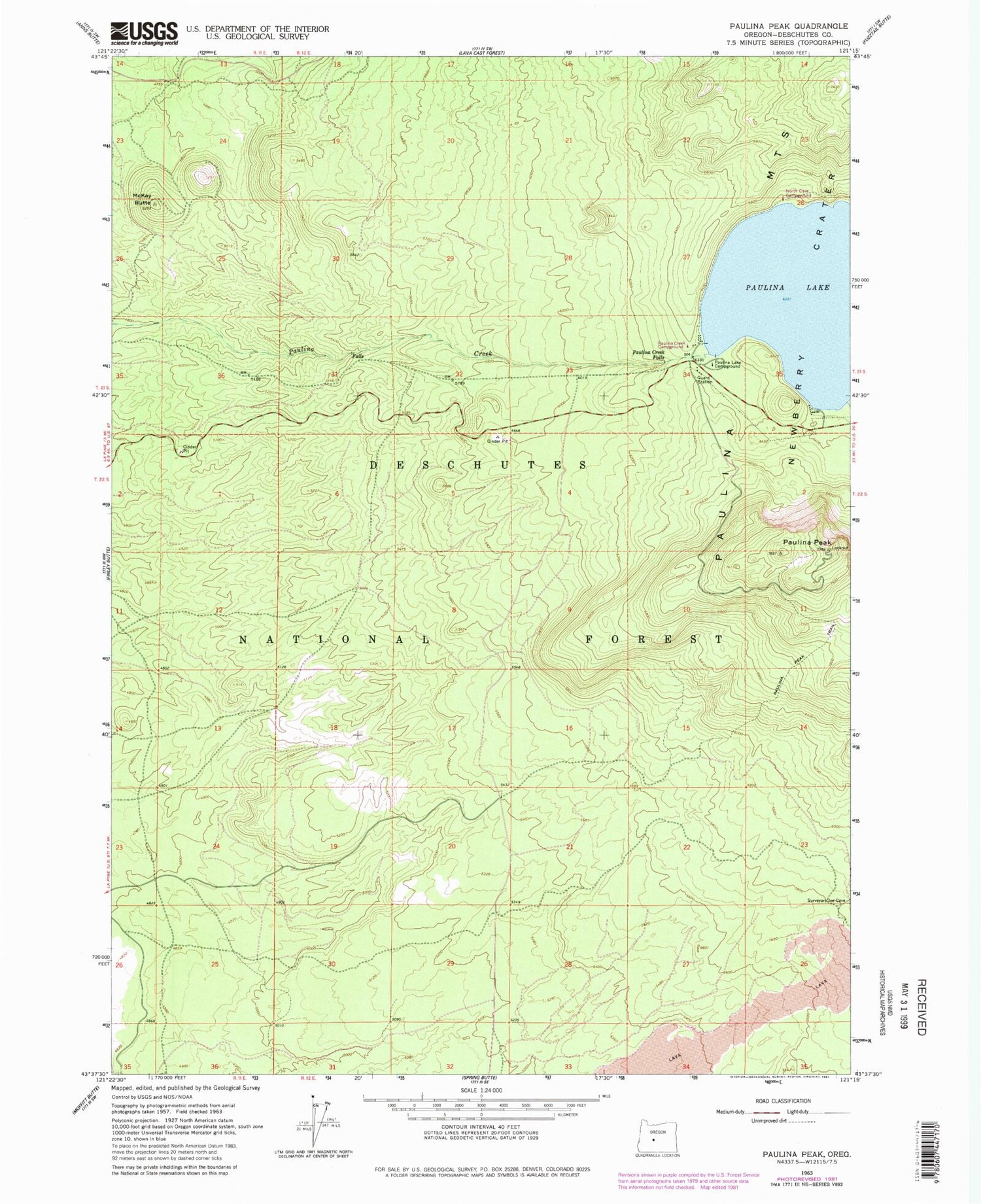 Classic USGS Paulina Peak Oregon 7.5'x7.5' Topo Map Image