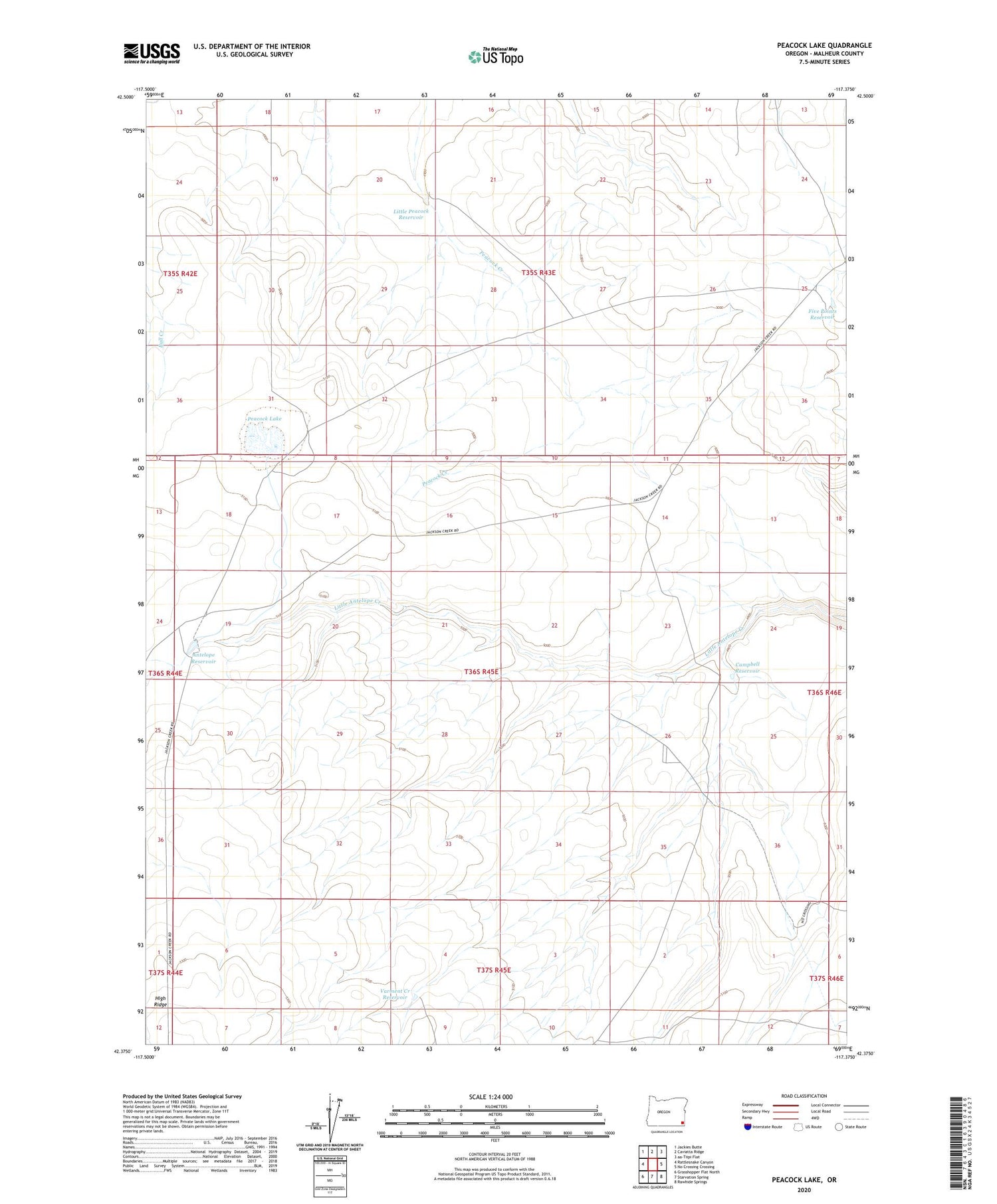 Peacock Lake Oregon US Topo Map Image