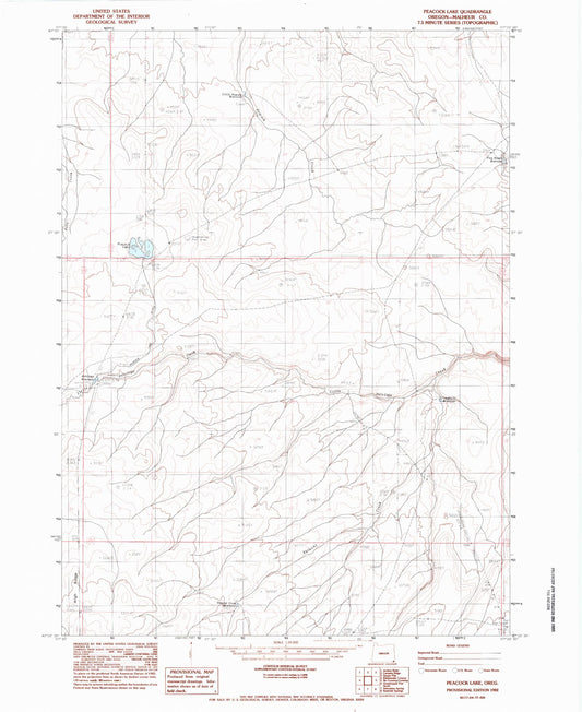 Classic USGS Peacock Lake Oregon 7.5'x7.5' Topo Map Image