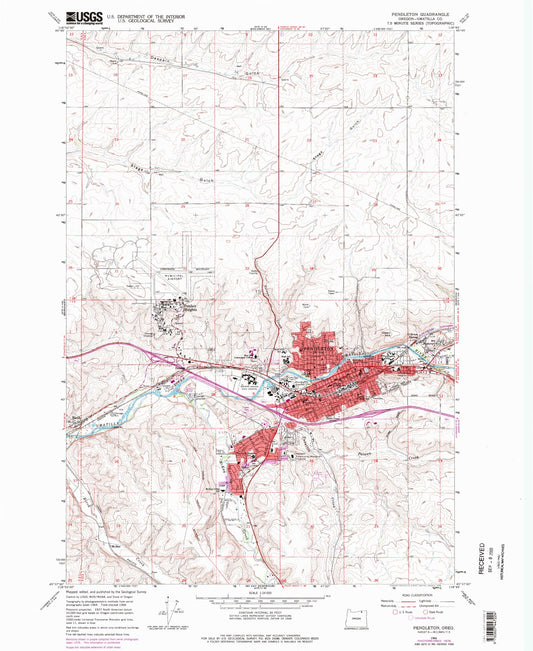 Classic USGS Pendleton Oregon 7.5'x7.5' Topo Map Image