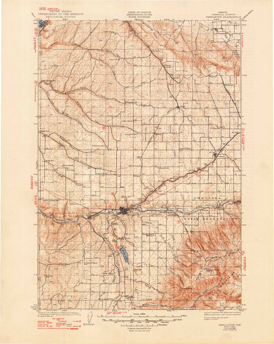 Historic 1935 Pendleton Oregon 30'x30' Topo Map Image