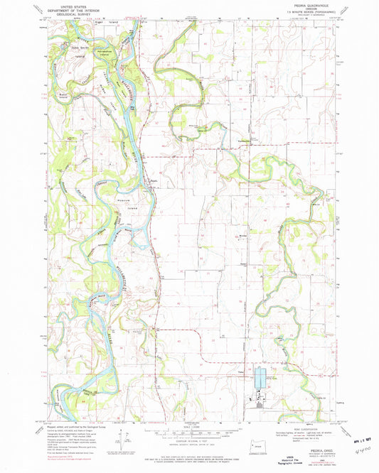 Classic USGS Peoria Oregon 7.5'x7.5' Topo Map Image
