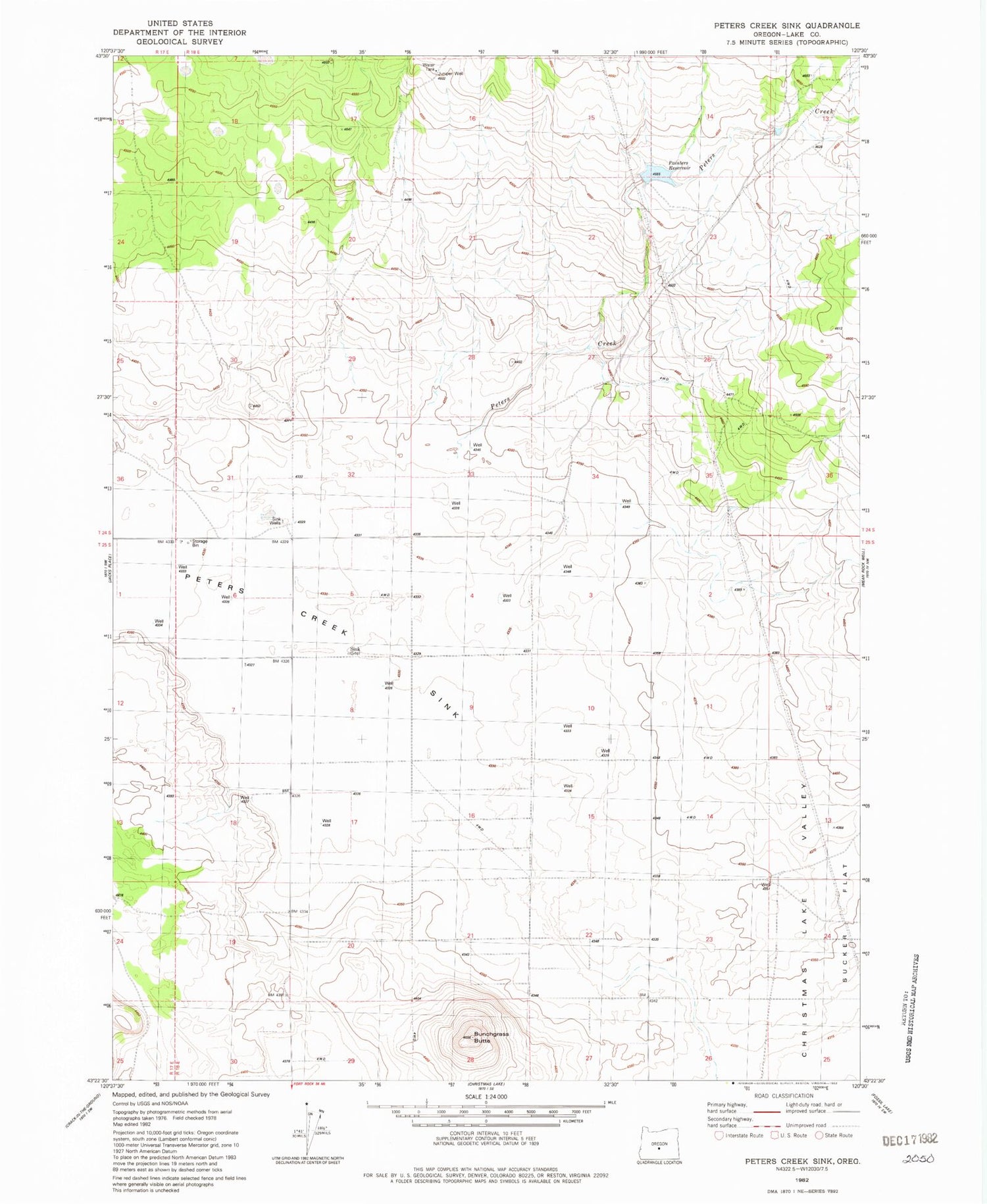 Classic USGS Peters Creek Sink Oregon 7.5'x7.5' Topo Map Image