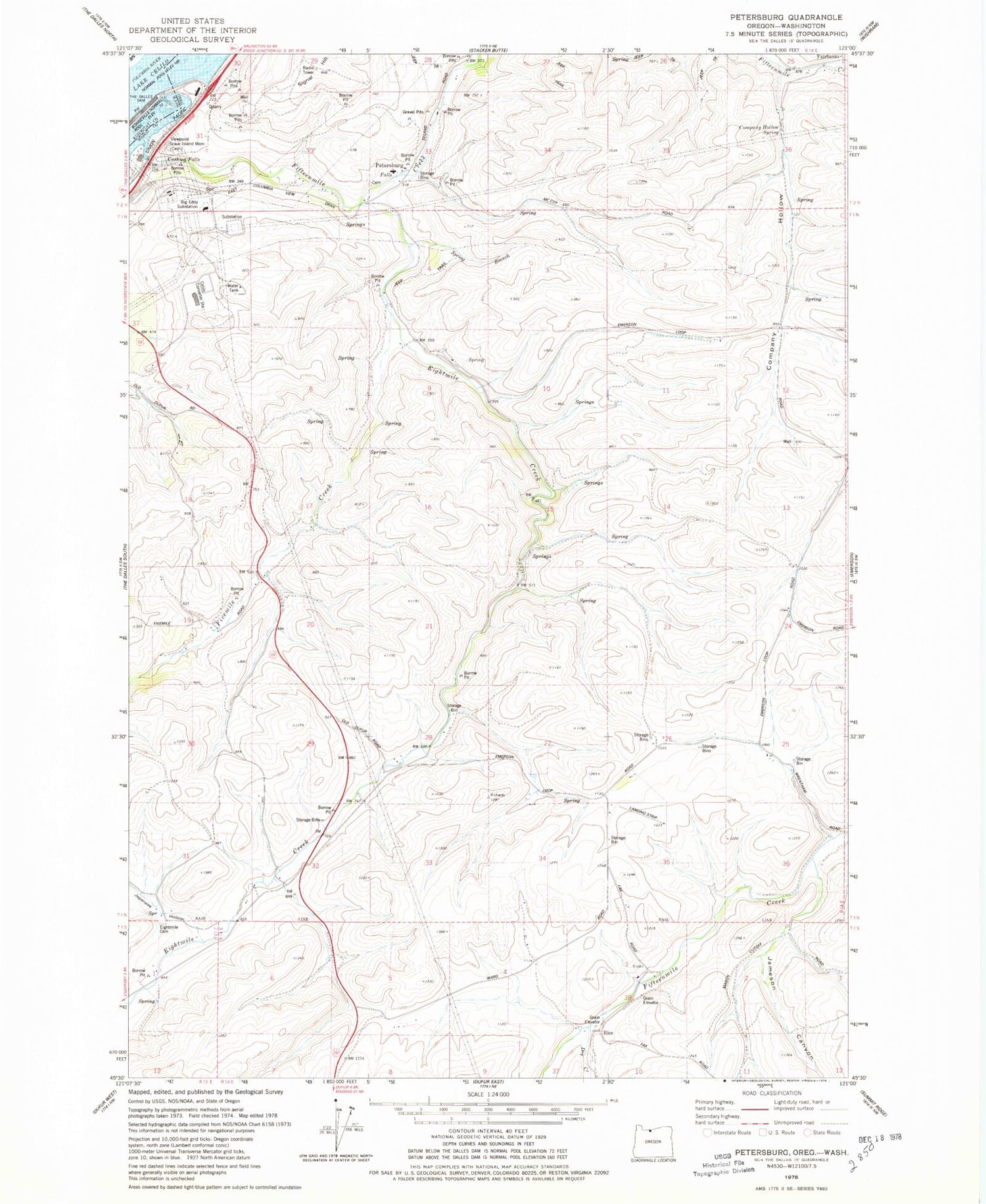 Classic USGS Petersburg Oregon 7.5'x7.5' Topo Map Image