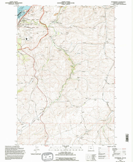 Classic USGS Petersburg Oregon 7.5'x7.5' Topo Map Image