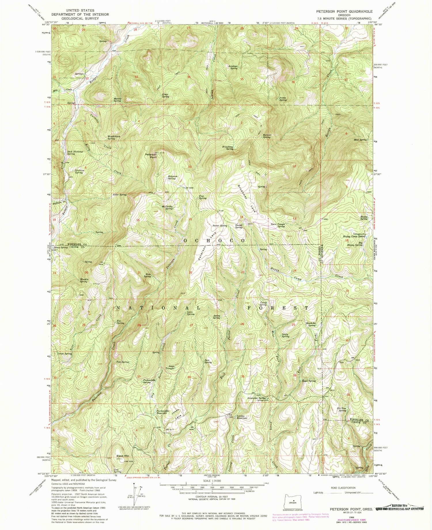 Classic USGS Peterson Point Oregon 7.5'x7.5' Topo Map Image