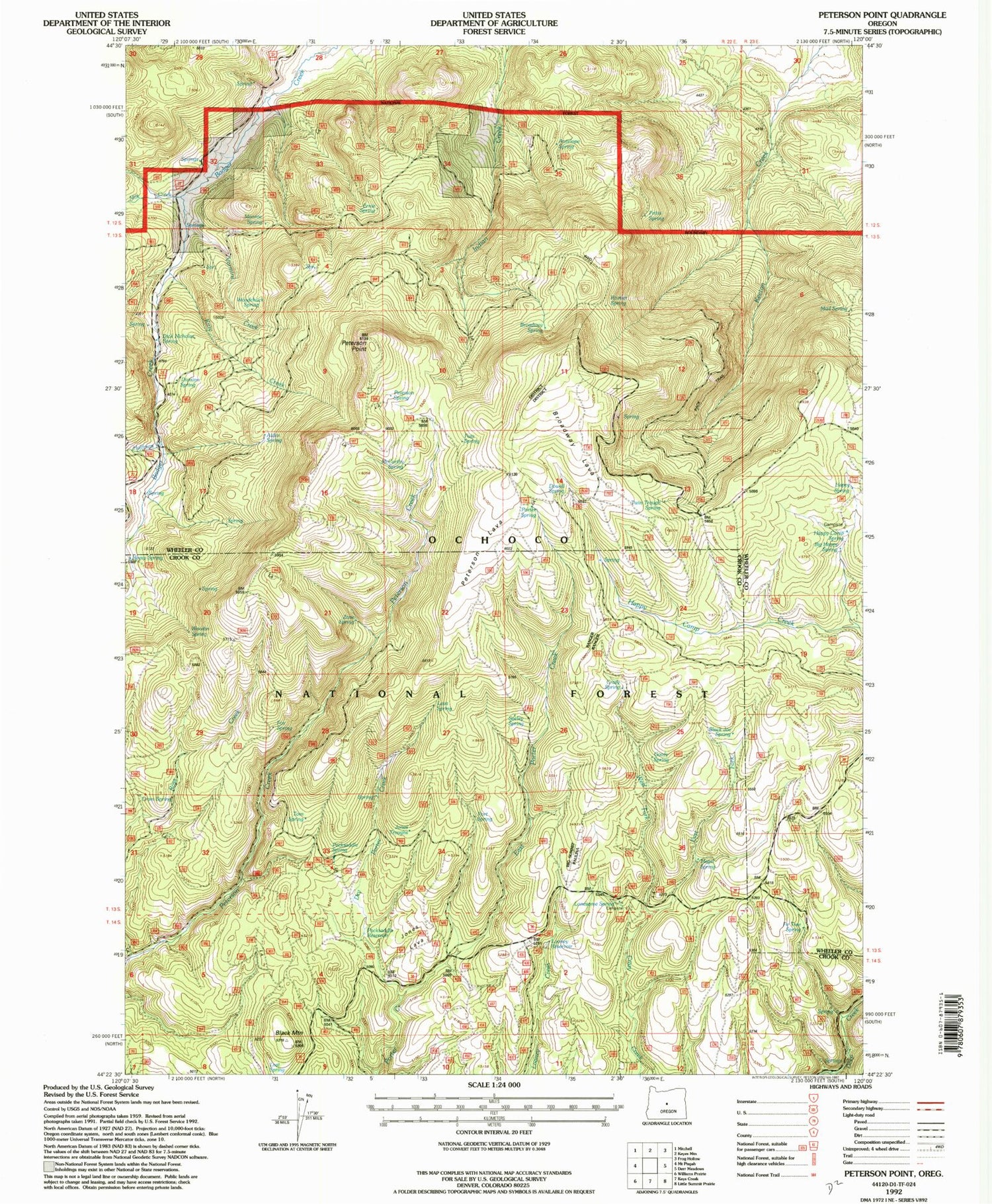 Classic USGS Peterson Point Oregon 7.5'x7.5' Topo Map Image