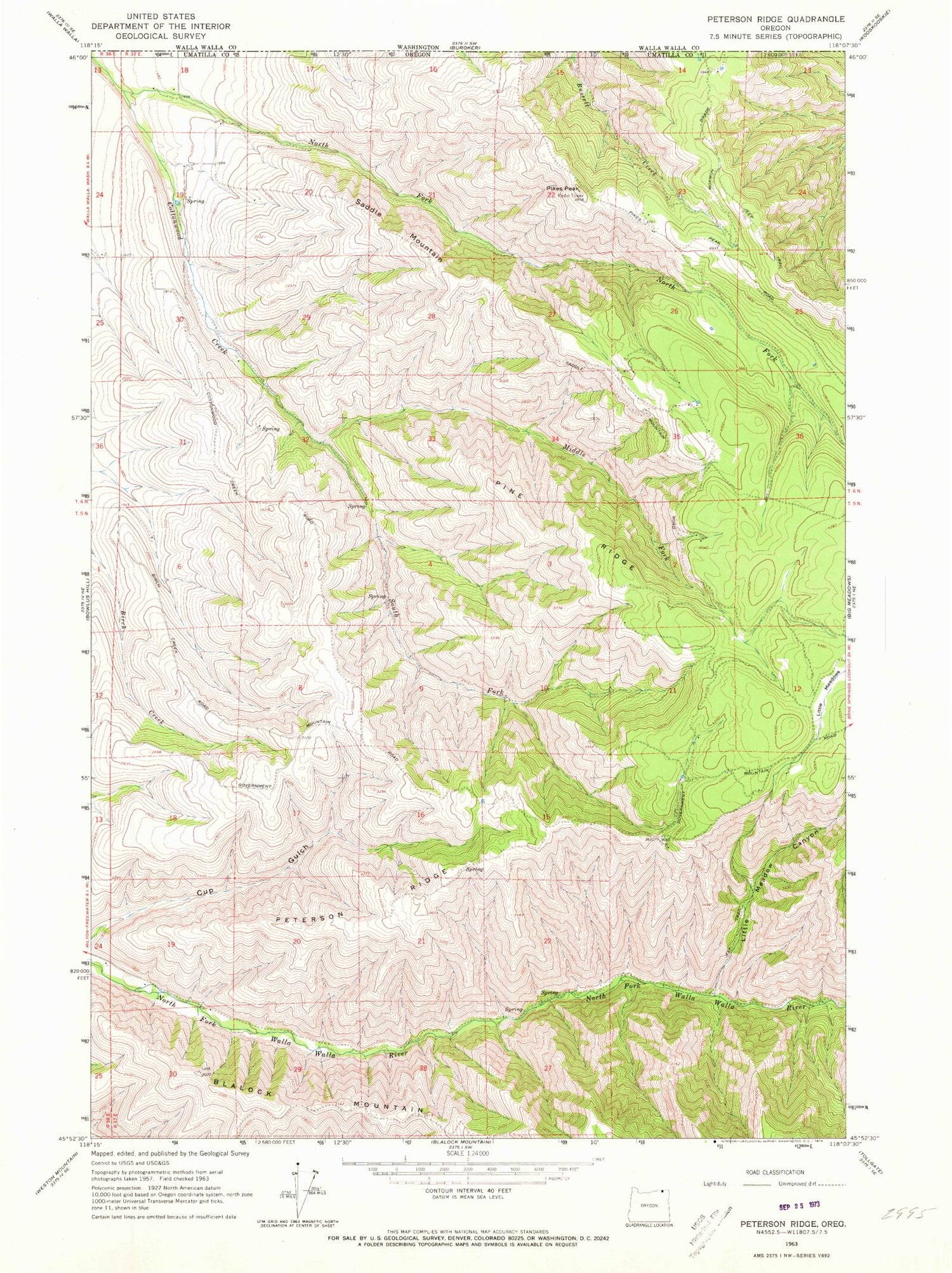 Classic USGS Peterson Ridge Oregon 7.5'x7.5' Topo Map Image