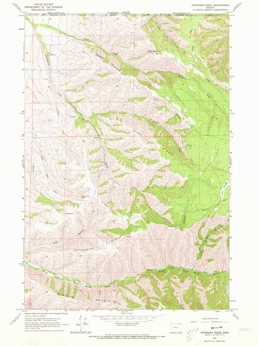 Classic USGS Peterson Ridge Oregon 7.5'x7.5' Topo Map Image