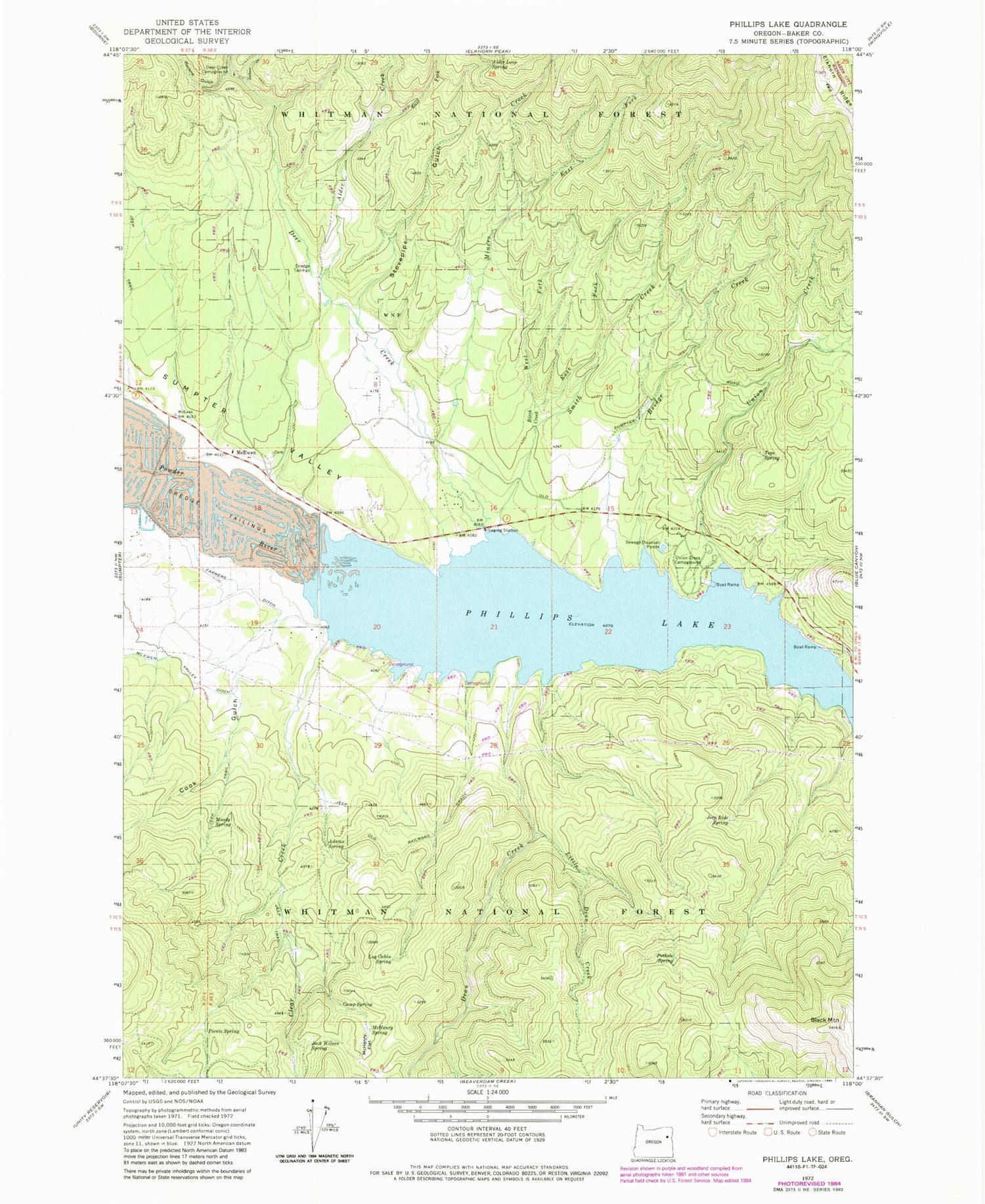 Classic USGS Phillips Lake Oregon 7.5'x7.5' Topo Map Image