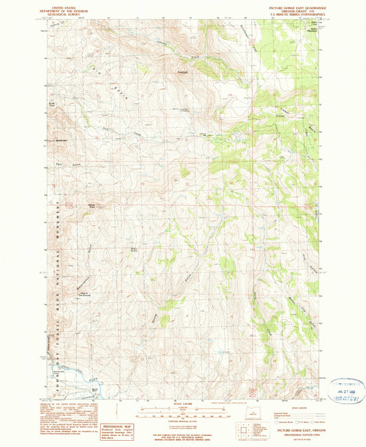 Classic USGS Picture Gorge East Oregon 7.5'x7.5' Topo Map Image