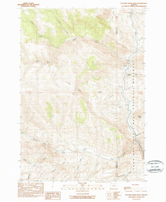 Classic USGS Picture Gorge West Oregon 7.5'x7.5' Topo Map Image